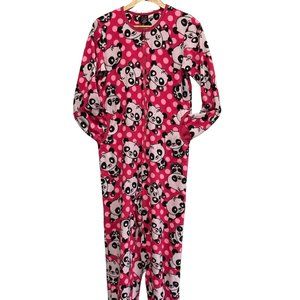 Pink Panda Print Footed Onesie w/ Panda Face Feet